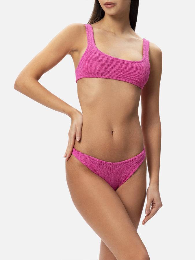 Mc2 Saint Barth Bikini da donna classico a bralette crinkle fucsia con filato di lurex Offerta