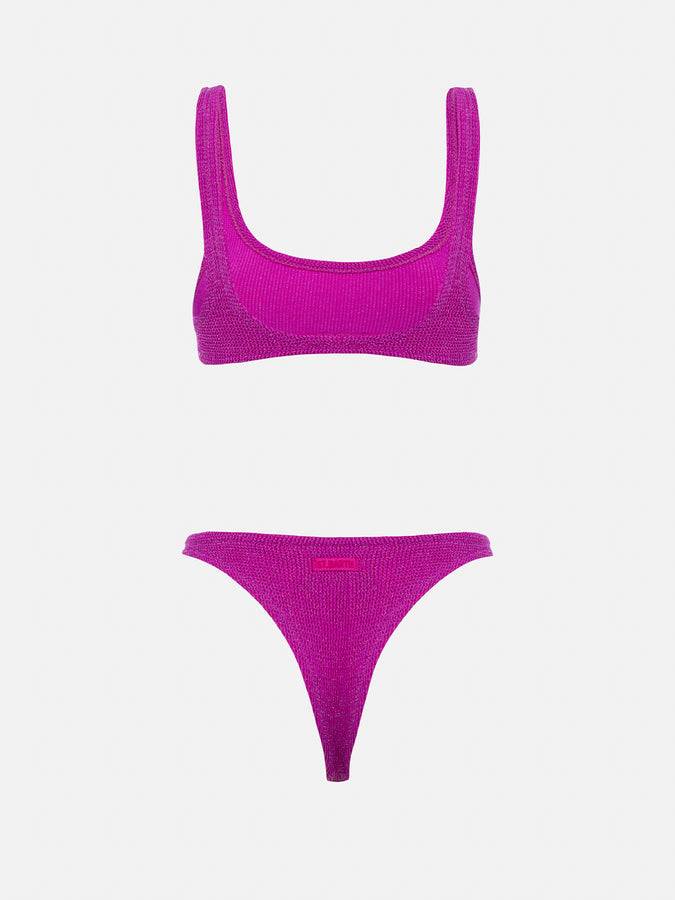 Mc2 Saint Barth Bikini da donna classico a bralette crinkle fucsia con filato di lurex Offerta