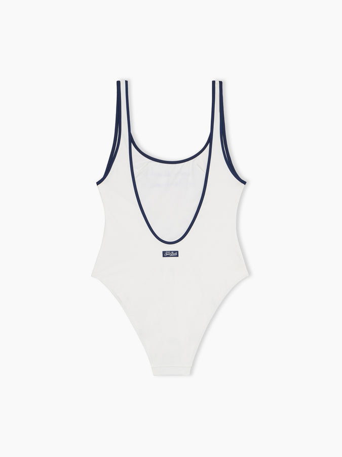 Mc2 Saint Barth Woman scoopback one-piece swimsuit with Voglia di amare embroidery | @serepocaiontas SPECIAL EDITION 2025