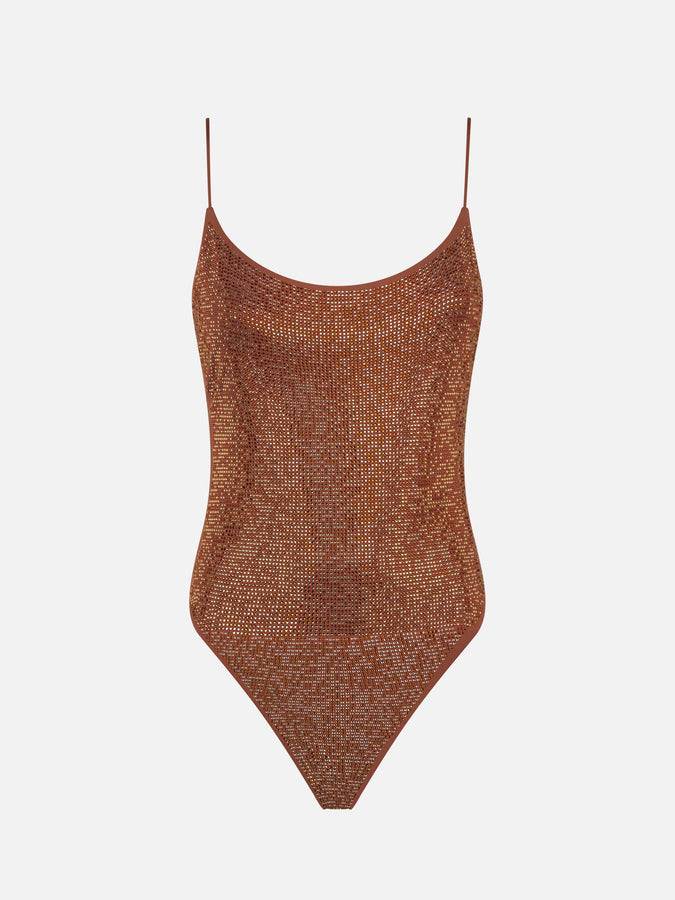 Mc2 Saint Barth Costume intero da donna con strass tonalità marrone Spedizione Gratuita