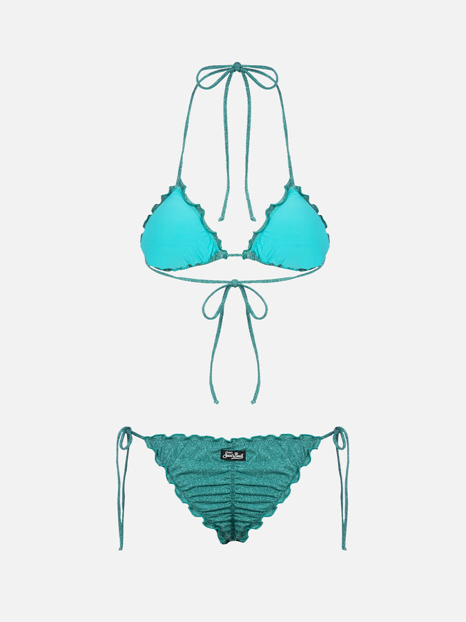 Mc2 Saint Barth Bikini da donna classico a triangolo verde acqua lurex Sagittarius Miami Presa