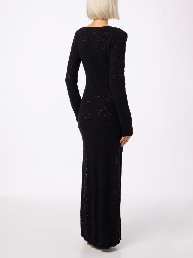 Mc2 Saint Barth Black woman cotton knit midi dress Italy