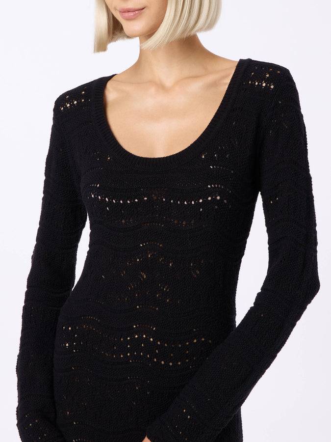 Mc2 Saint Barth Black woman cotton knit midi dress Italy