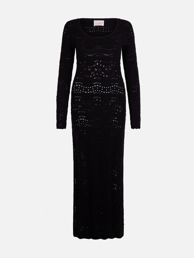 Mc2 Saint Barth Black woman cotton knit midi dress Italy