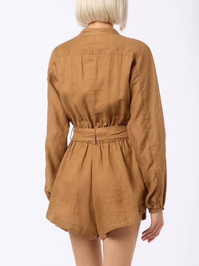 Mc2 Saint Barth Woman camel linen playsuit Hanniel 2025