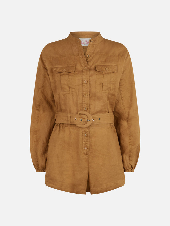 Mc2 Saint Barth Woman camel linen playsuit Hanniel 2025
