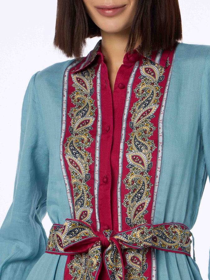 Mc2 Saint Barth Woman light blue linen dress Jensen with paisley placed print Spedizione Gratuita
