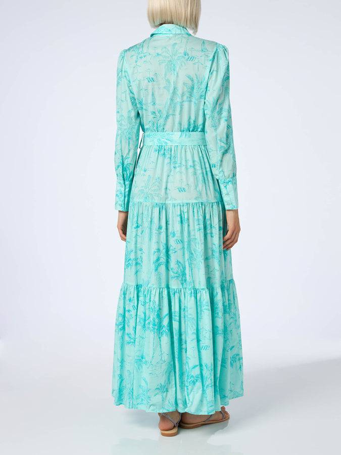 Mc2 Saint Barth Woman water green toile de jouy cotton dress Jensen Promozione Limitata