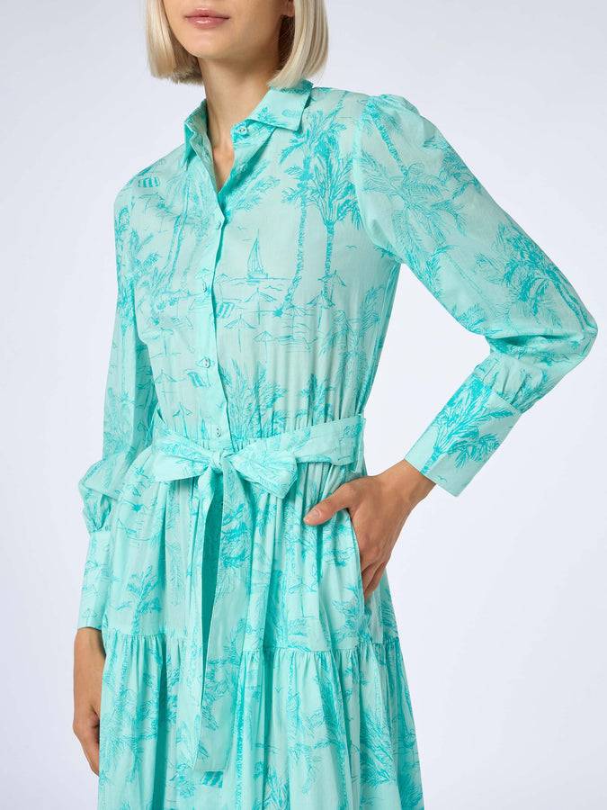Mc2 Saint Barth Woman water green toile de jouy cotton dress Jensen Promozione Limitata