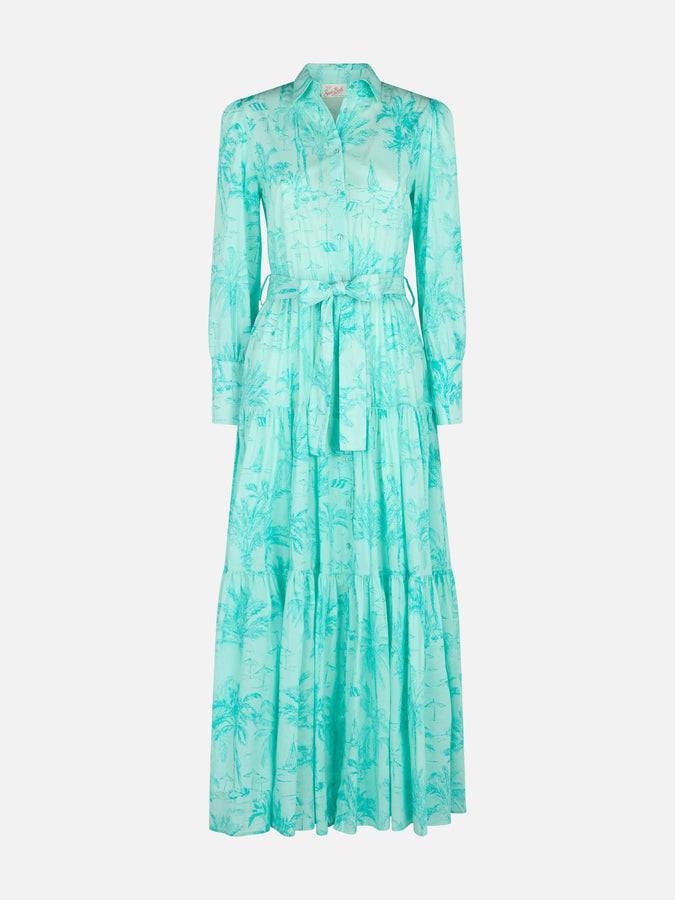 Mc2 Saint Barth Woman water green toile de jouy cotton dress Jensen Promozione Limitata