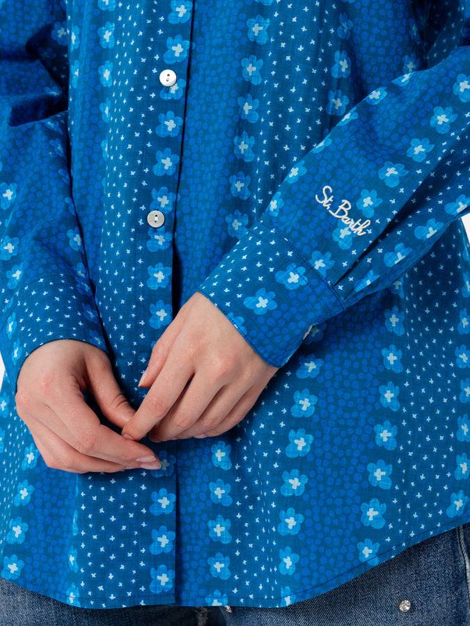 Mc2 Saint Barth Camicia da donna Brigitte in cotone con stampa fiori indaco 2025