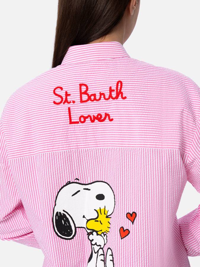 Mc2 Saint Barth Camicia over da donna in cotone stampa righe Brigitte | EDIZIONE SPECIALE SNOOPY PEANUTS Nuovo