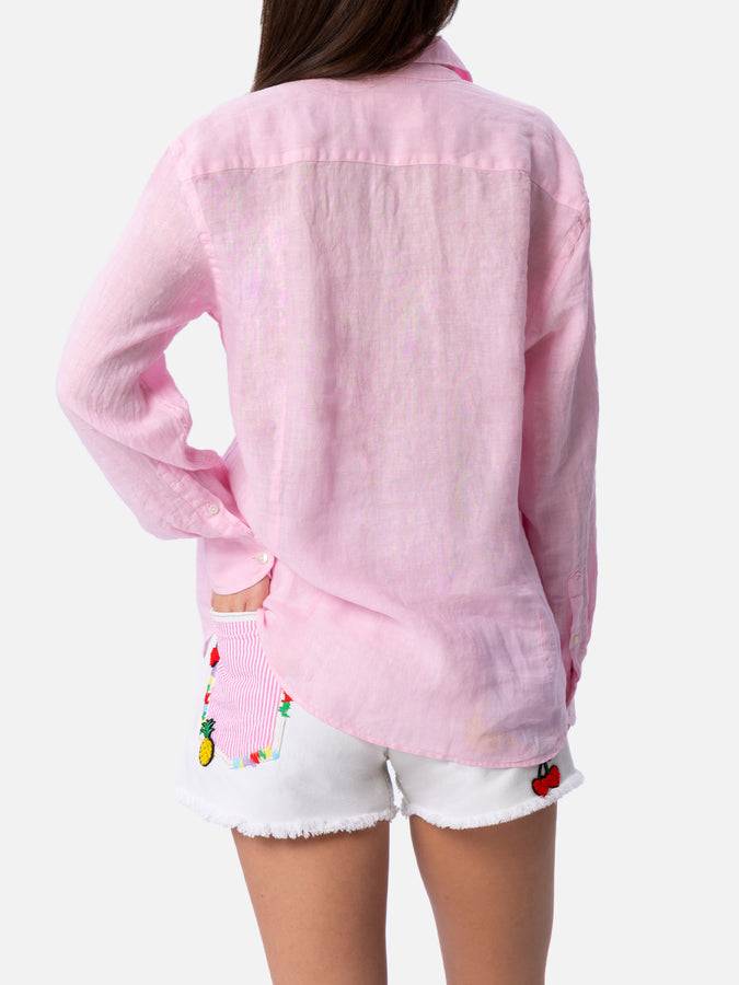 Mc2 Saint Barth Camicia classica da donna in lino rosa Meredith Promozione