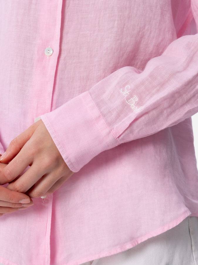 Mc2 Saint Barth Camicia classica da donna in lino rosa Meredith Promozione