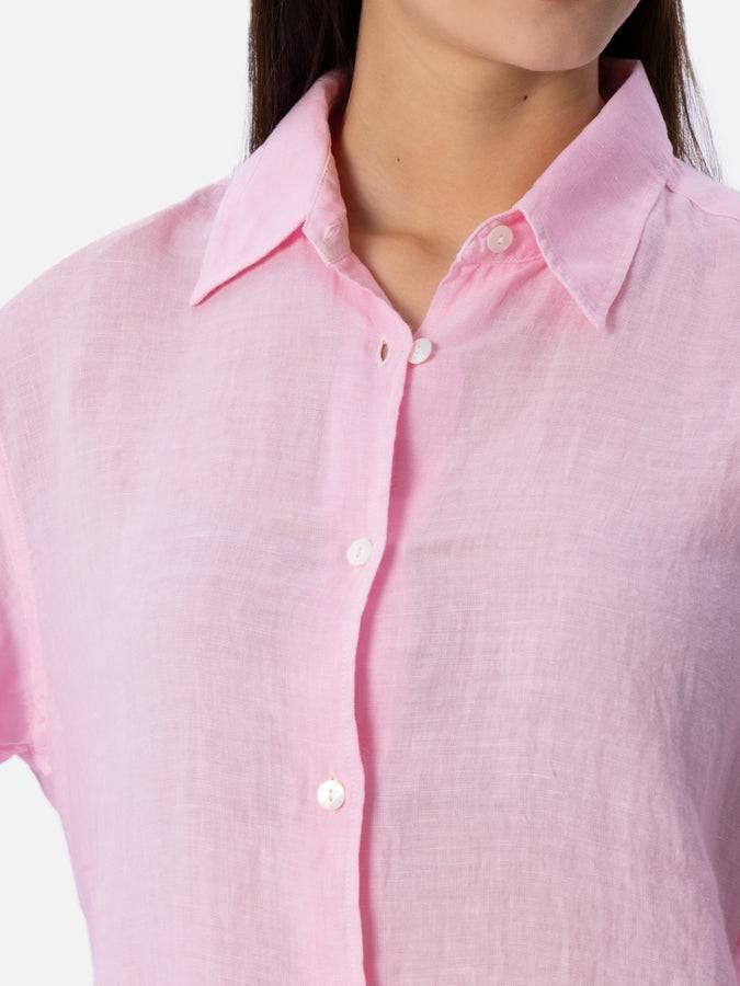 Mc2 Saint Barth Camicia classica da donna in lino rosa Meredith Promozione