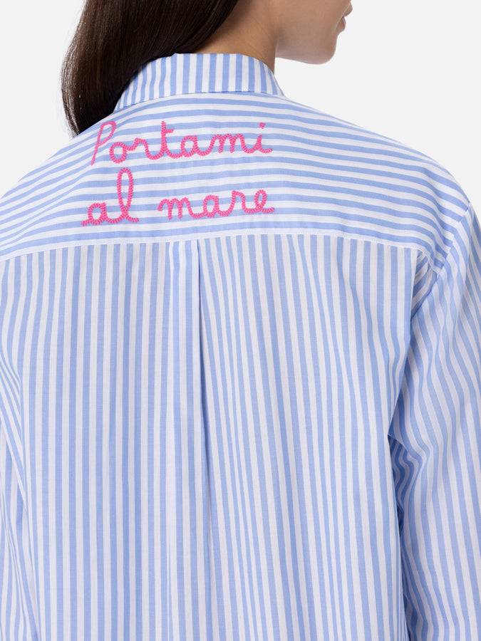 Mc2 Saint Barth Woman cotton shirt Brigitte with light blue striped print Soddisfazione Garantita
