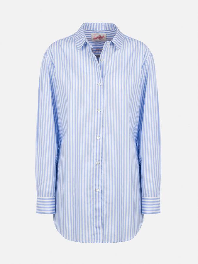 Mc2 Saint Barth Woman cotton shirt Brigitte with light blue striped print Soddisfazione Garantita