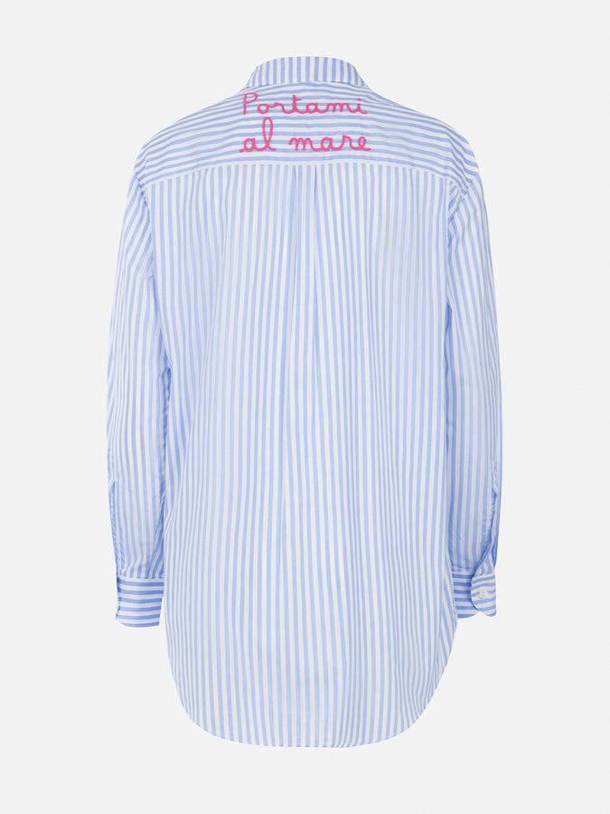 Mc2 Saint Barth Woman cotton shirt Brigitte with light blue striped print Soddisfazione Garantita
