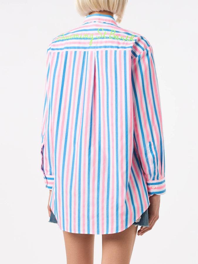 Mc2 Saint Barth Camicia in cotone a righe con ricamo Dreaming St. Barth