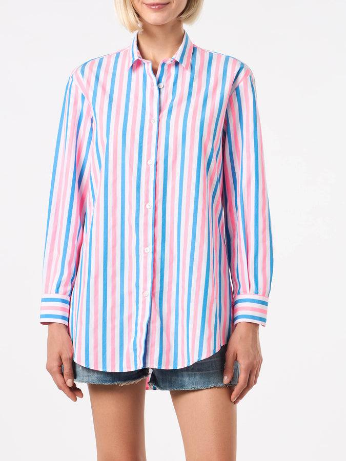 Mc2 Saint Barth Camicia in cotone a righe con ricamo Dreaming St. Barth Acquista Ora