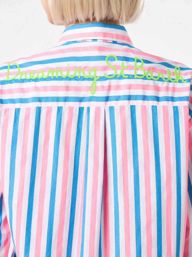 Mc2 Saint Barth Camicia in cotone a righe con ricamo Dreaming St. Barth Acquista Ora