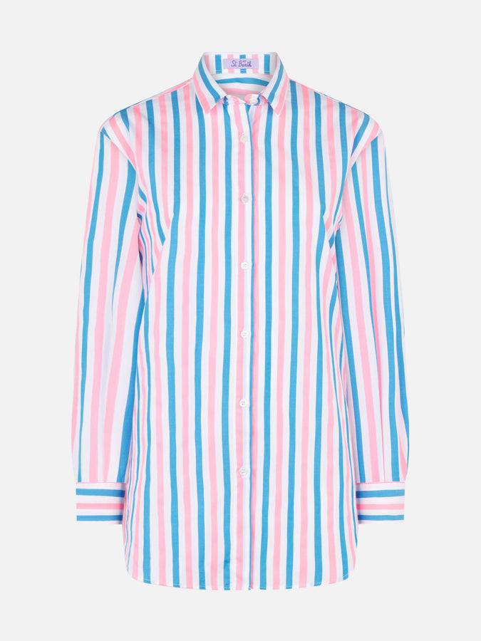 Mc2 Saint Barth Camicia in cotone a righe con ricamo Dreaming St. Barth Acquista Ora
