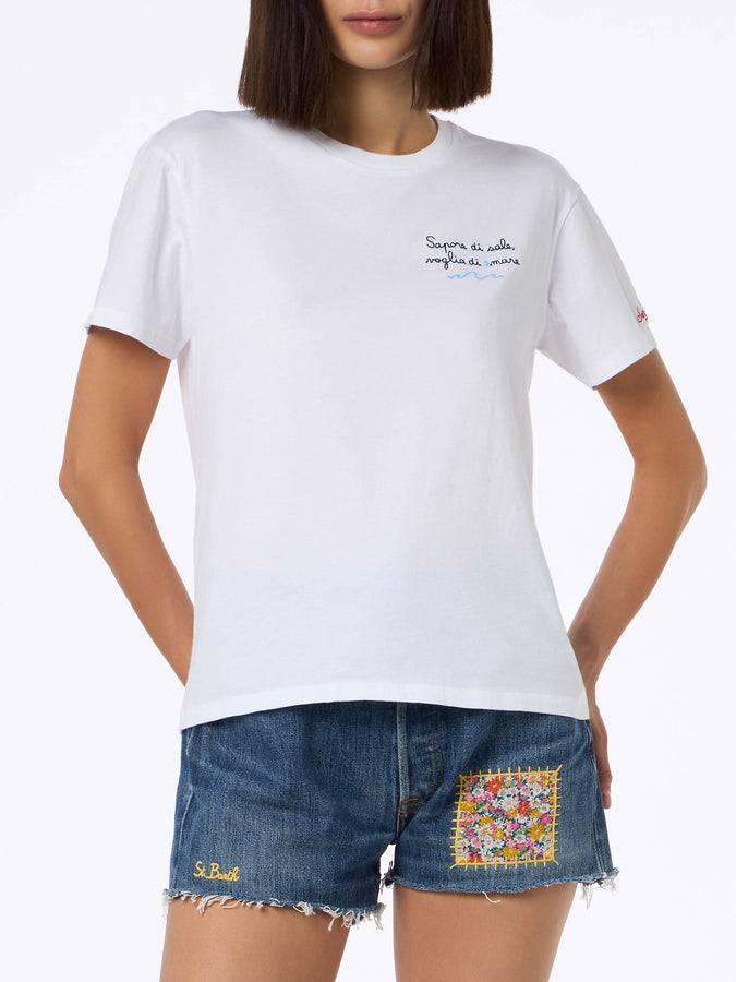 Mc2 Saint Barth Woman cotton jersey crewneck t-shirt Emilie with Voglia di amare embroidery | @serepocaiontas SPECIAL EDITION Fino Al -60%