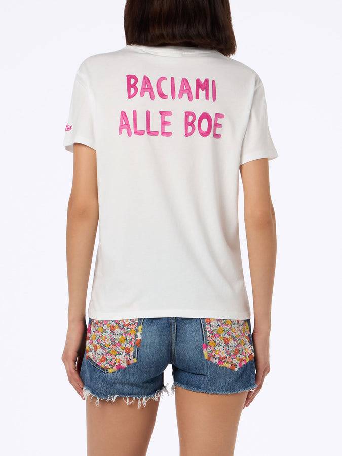 Mc2 Saint Barth Woman cotton jersey crewneck t-shirt Emilie with Baciami alle Boe print | ALLE BOE SPECIAL EDITION Shopping Online