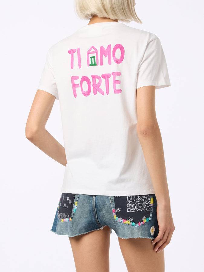 Mc2 Saint Barth Woman cotton jersey crewneck t-shirt Emilie with Amo Forte print | ALLE BOE SPECIAL EDITION Affare Del Giorno