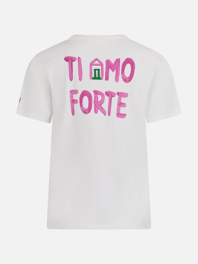Mc2 Saint Barth Woman cotton jersey crewneck t-shirt Emilie with Amo Forte print | ALLE BOE SPECIAL EDITION Affare Del Giorno