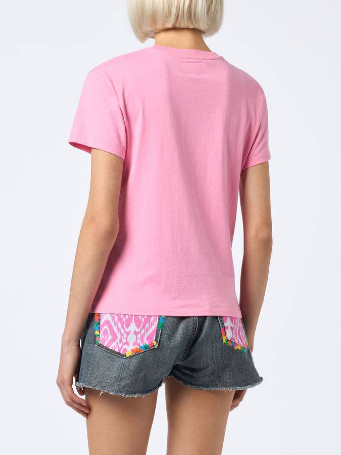 Mc2 Saint Barth T-shirt da donna girocollo Emilie in jersey di cotone con stampa Saint Barth Beach Club Novità