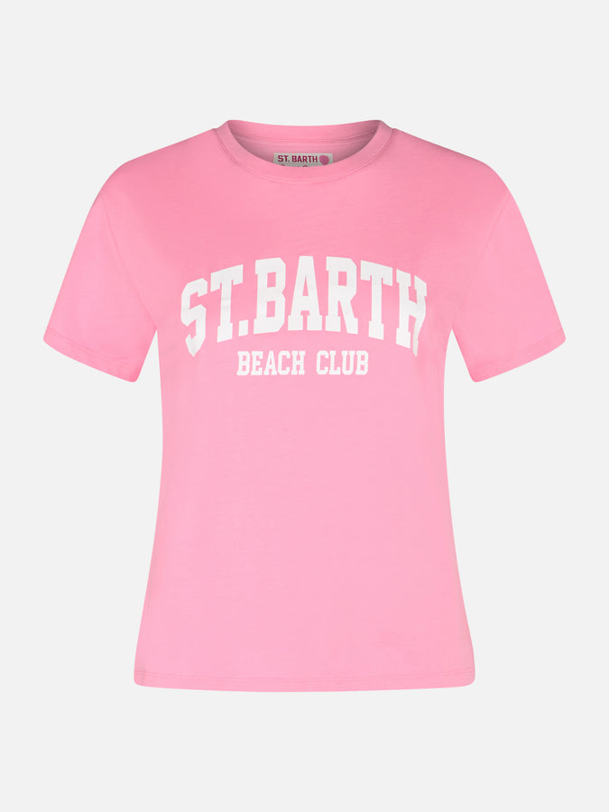 Mc2 Saint Barth T-shirt da donna girocollo Emilie in jersey di cotone con stampa Saint Barth Beach Club Novità