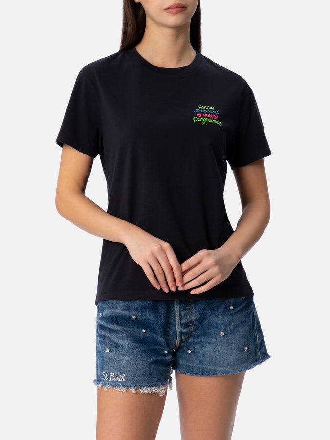Mc2 Saint Barth T-shirt da donna girocollo Emilie in jersey di cotone con ricamo Faccio Drammi Non Programmi Outlet