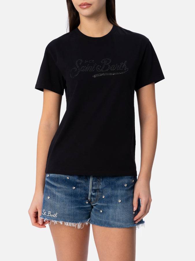 Mc2 Saint Barth T-shirt da donna girocollo Emilie in jersey di cotone con ricamo di strass Saint Barth Offerte