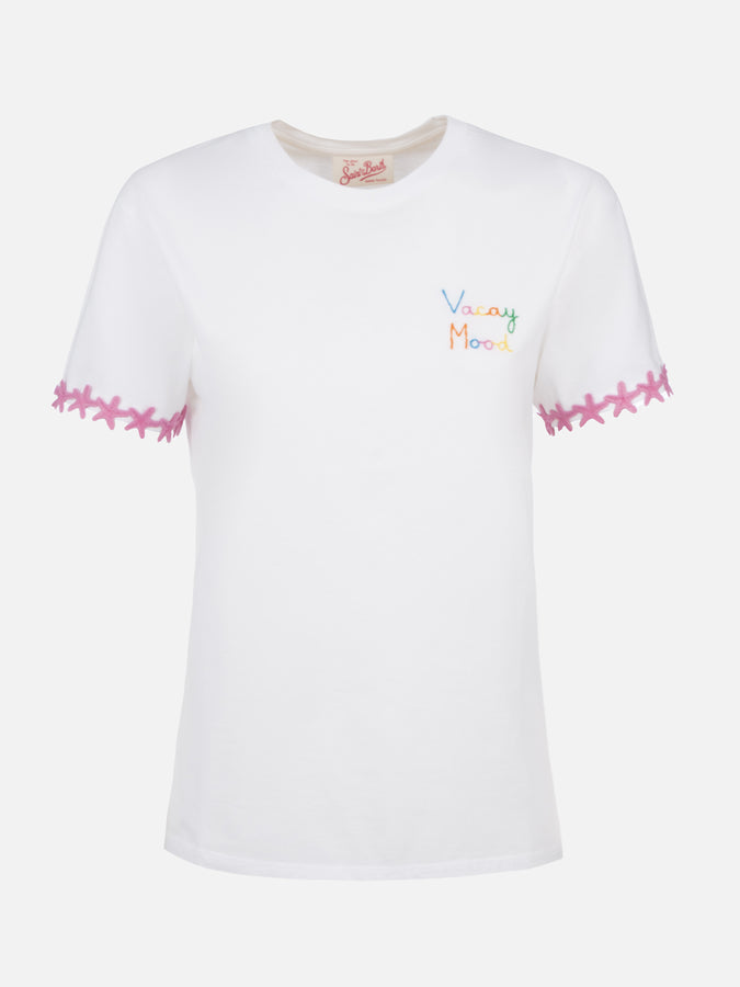 Mc2 Saint Barth T-shirt da donna girocollo Emilie in jersey di cotone con ricamo Vacay Mood Hotsell