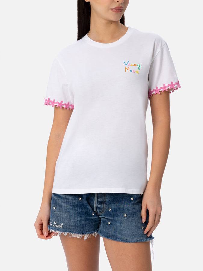 Mc2 Saint Barth T-shirt da donna girocollo Emilie in jersey di cotone con ricamo Vacay Mood Hotsell
