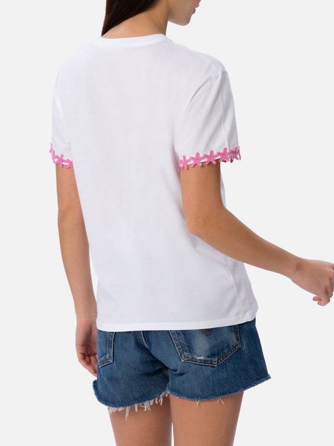 Mc2 Saint Barth T-shirt da donna girocollo Emilie in jersey di cotone con ricamo Vacay Mood Hotsell