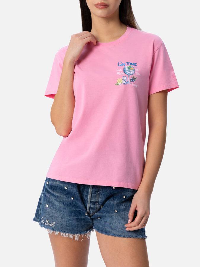 Mc2 Saint Barth T-shirt da donna girocollo Emilie in jersey di cotone con ricamo Gin Tonic Vendita Calda