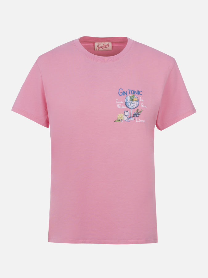 Mc2 Saint Barth T-shirt da donna girocollo Emilie in jersey di cotone con ricamo Gin Tonic Vendita Calda
