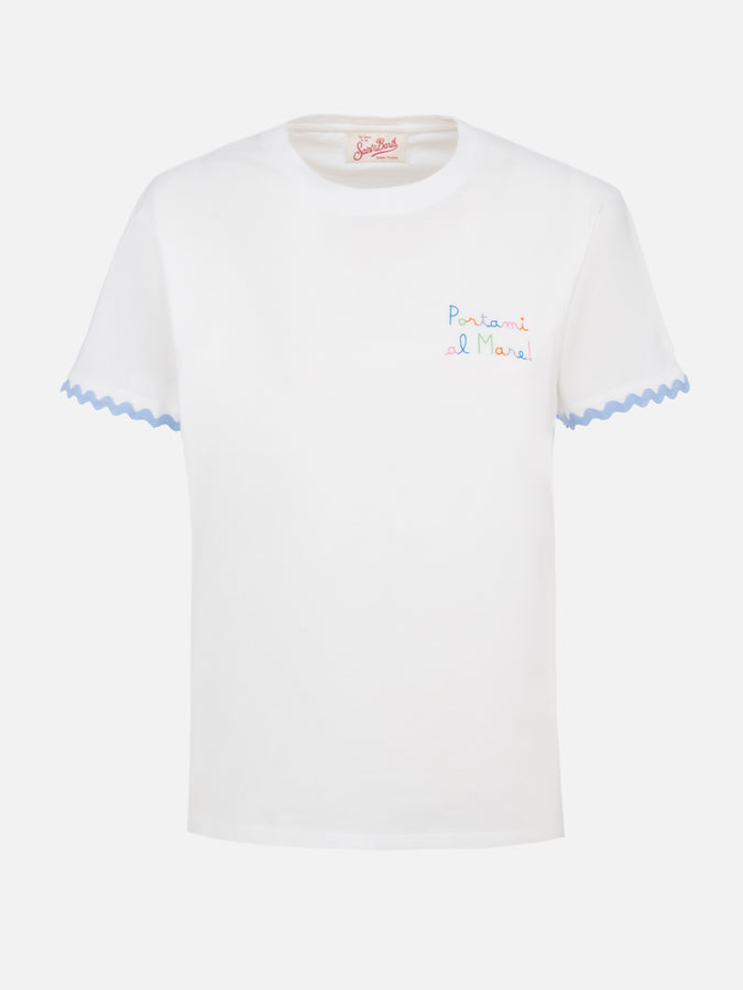 Mc2 Saint Barth T-shirt da donna girocollo Emilie in jersey di cotone con ricamo Portami al Mare Vendita Economica
