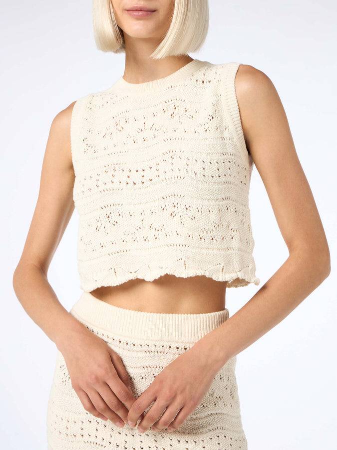 Mc2 Saint Barth Woman sleeveless cotton knit top Peach Saldi Di Fabbrica