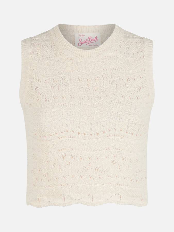 Mc2 Saint Barth Woman sleeveless cotton knit top Peach Saldi Di Fabbrica