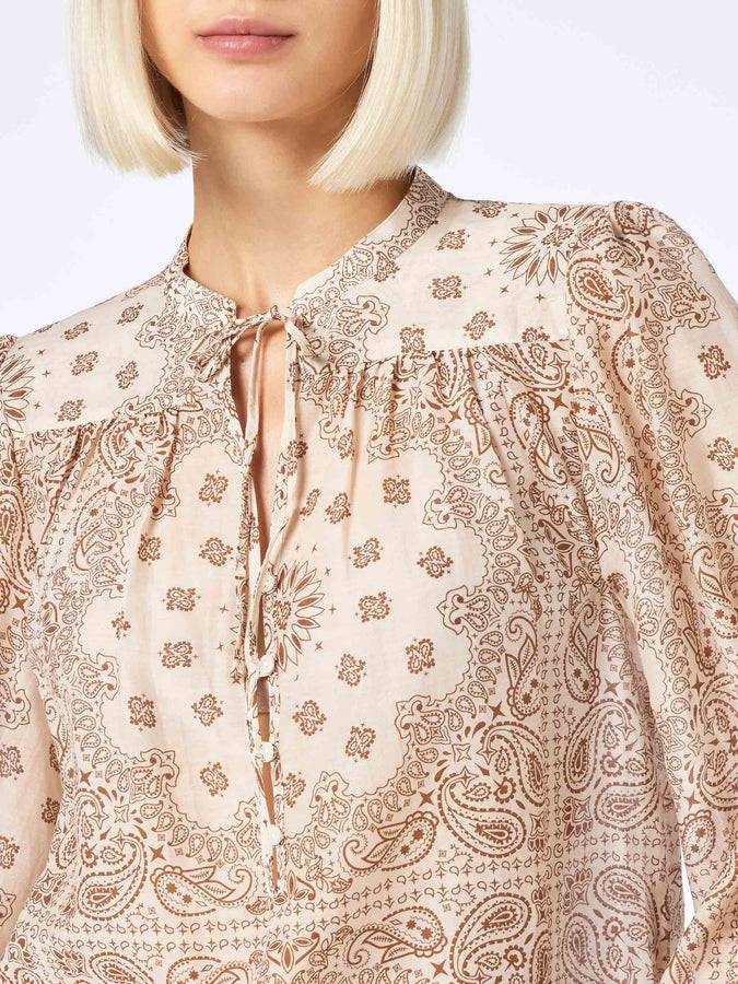 Mc2 Saint Barth Woman silk voile blouse Harper with bandanna print Vendite Flash