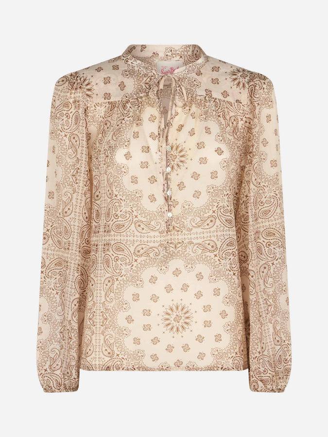 Mc2 Saint Barth Woman silk voile blouse Harper with bandanna print Vendite Flash