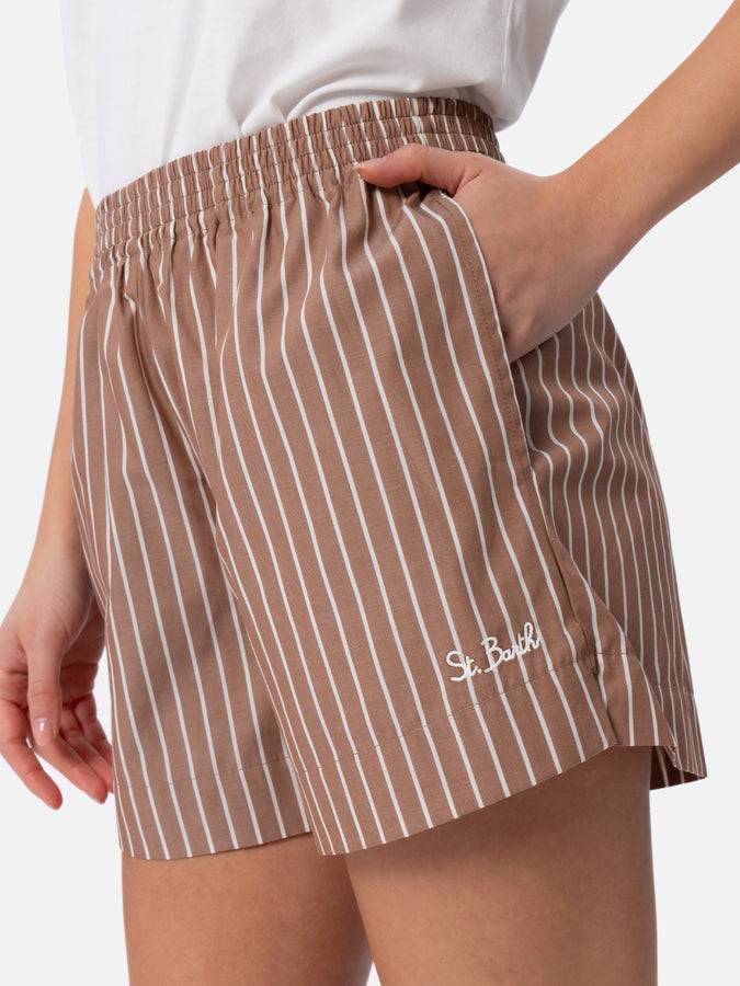 Mc2 Saint Barth Pantaloncini da donna pull up in cotone rigato Meave Qualità Garantita