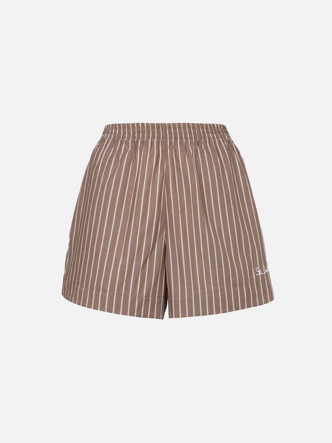 Mc2 Saint Barth Pantaloncini da donna pull up in cotone rigato Meave Qualità Garantita