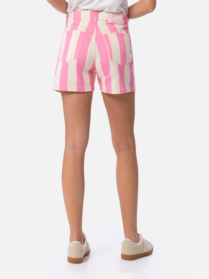 Mc2 Saint Barth Bermuda da donna Cancun in denim stampa righe rosa Shopping Online