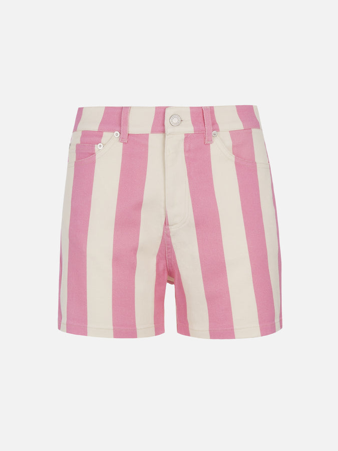 Mc2 Saint Barth Bermuda da donna Cancun in denim stampa righe rosa Shopping Online