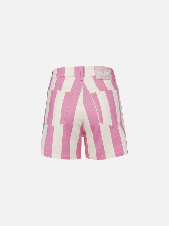 Mc2 Saint Barth Bermuda da donna Cancun in denim stampa righe rosa Shopping Online