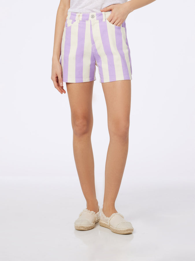 Mc2 Saint Barth Bermuda da donna Cancun in denim stampa righe lilla